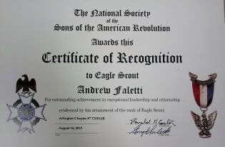 Eagle Scout Certificate of Recognition